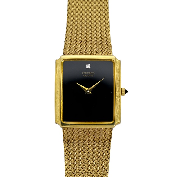 Seiko 1986 Bark Gilt Diamond Dial Tank Gold Plated Men\'s Wrist Watch 25x30mm main image 8